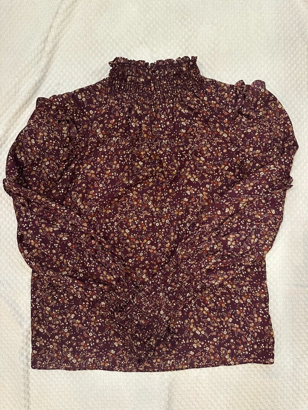 Max Studio Floral Print Blouse Brown Burgundy Size S